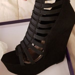 Black suede wedges